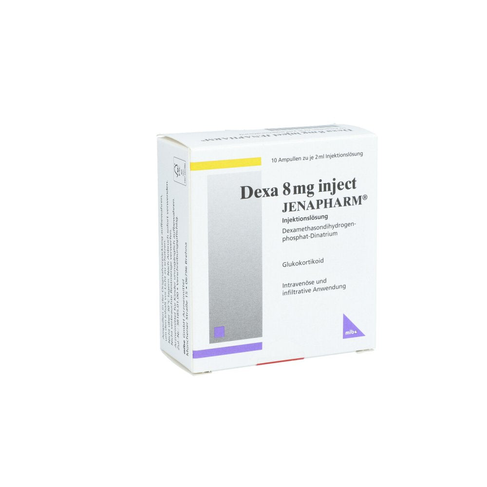 Das Produktfoto zeigt Dexa 8 Mg Inject Jenapharm Inj.-Lösung Amp. (10X2 ml) PZN 08704404