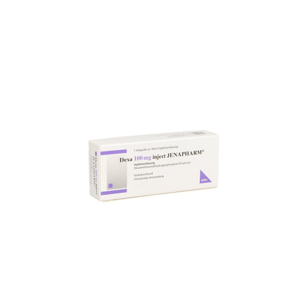 Das Produktfoto zeigt Dexa 100 Mg Inject Jenapharm Inj.-Lösung Amp. (1X10 ml) PZN 08704433