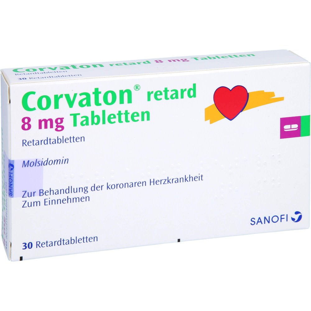Das Produktfoto zeigt Corvaton Retard 8 Mg Tabl. (30 stk) PZN 08705390