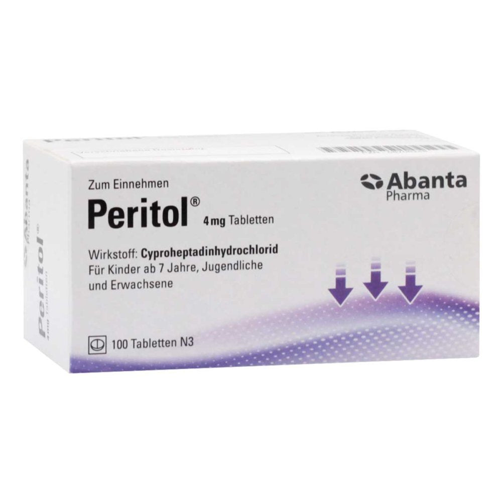 Das Produktfoto zeigt Peritol 4 Mg Tabletten (100 stk) PZN 08706248