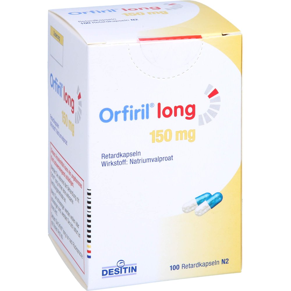 Das Produktfoto zeigt Orfiril Long 150 Mg Retardkapseln (100 stk) PZN 08718895