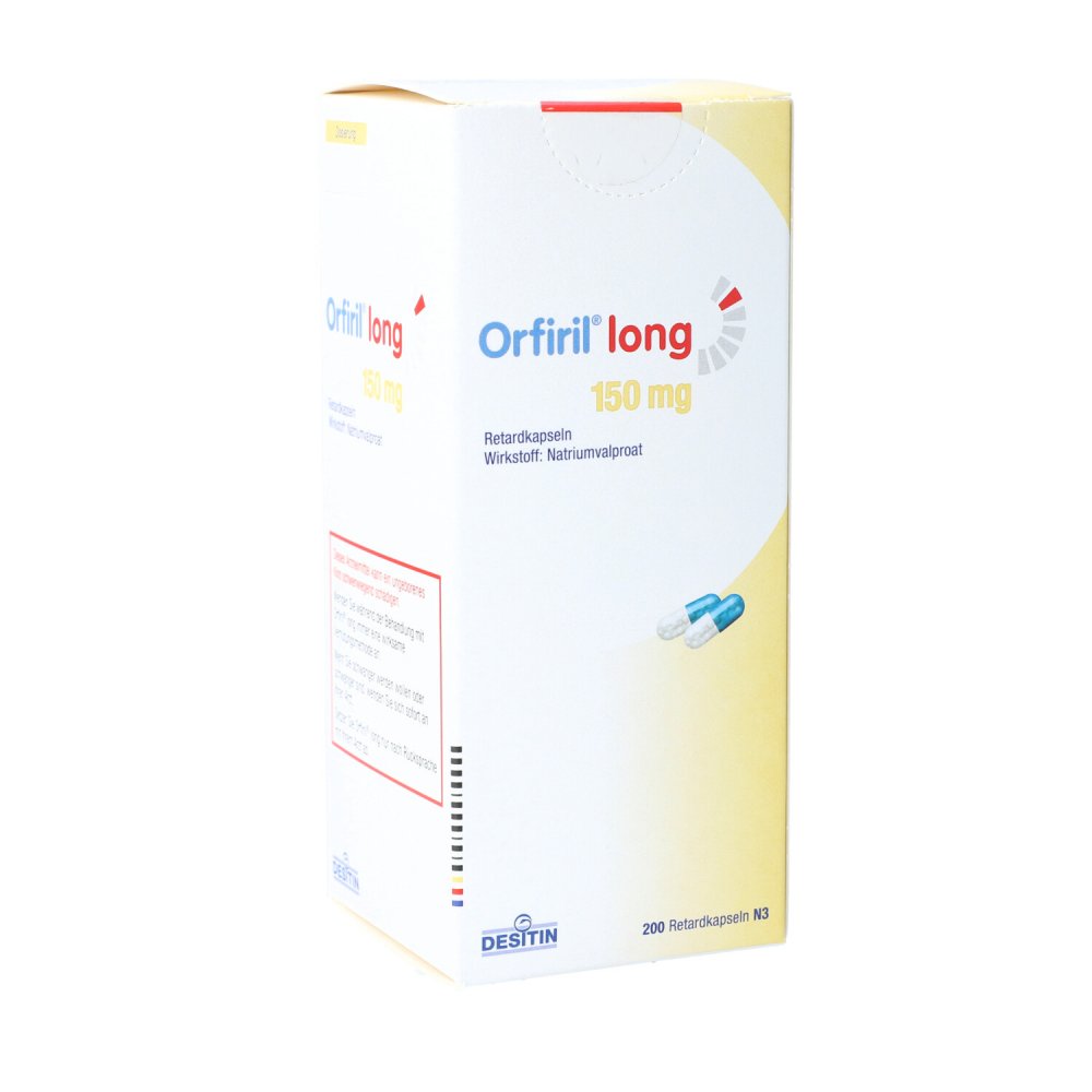 Das Produktfoto zeigt Orfiril Long 150 Mg Retardkapseln (200 stk) PZN 08718903