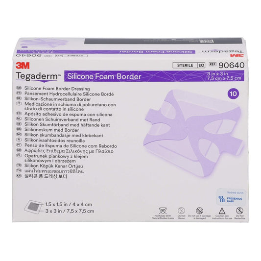 Das Produktfoto zeigt Tegaderm Silicone Foam Border Fk 7,5x7,5cm 90640 (10 stk) PZN 08738337