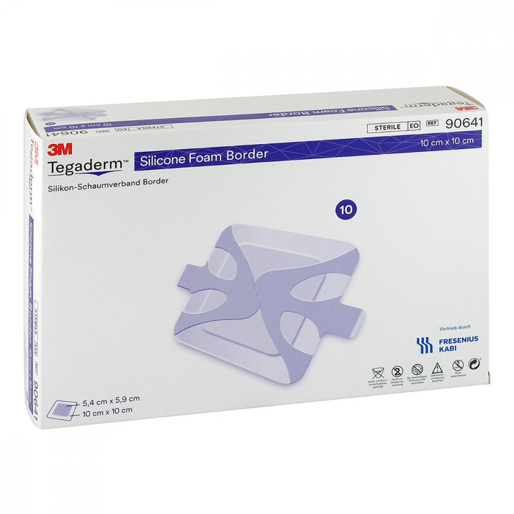 Das Produktfoto zeigt Tegaderm Silicone Foam Border Fk 10x10cm 90641 (10 stk) PZN 08738366