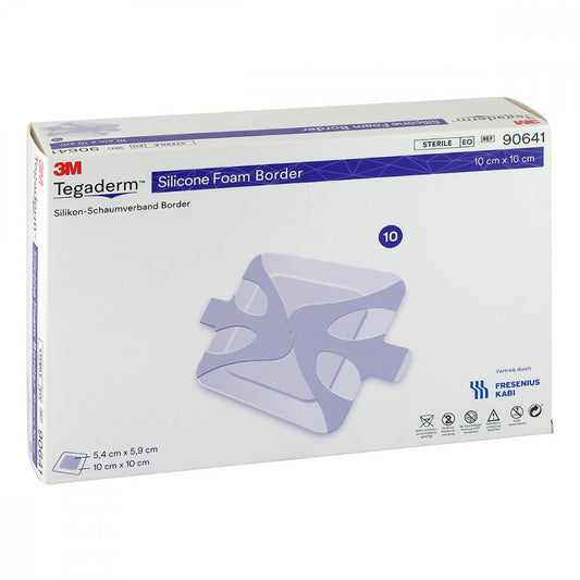 Das Produktfoto zeigt Tegaderm Silicone Foam Border Fk 10x10cm 90641 (10 stk) PZN 08738366