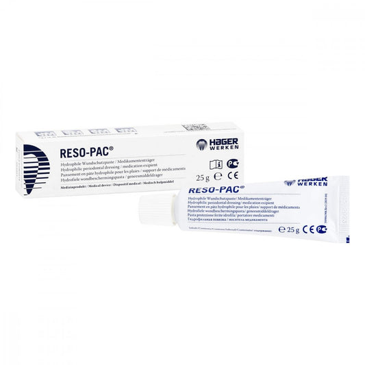 Das Produktfoto zeigt Miradent Zahnfleisch-Wundenschutz Reso-Pac (5X25 g) PZN 08743580