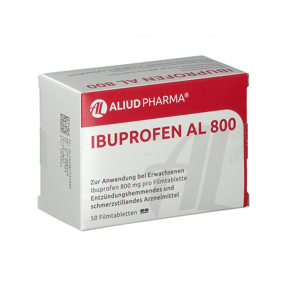 Das Produktfoto zeigt Ibuprofen Al 800 Filmtabletten (50 stk) PZN 08753199