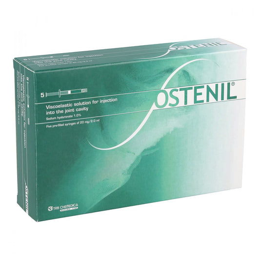 Das Produktfoto zeigt Ostenil 20 Mg Fertigspritzen (5X2 ml) PZN 08761945