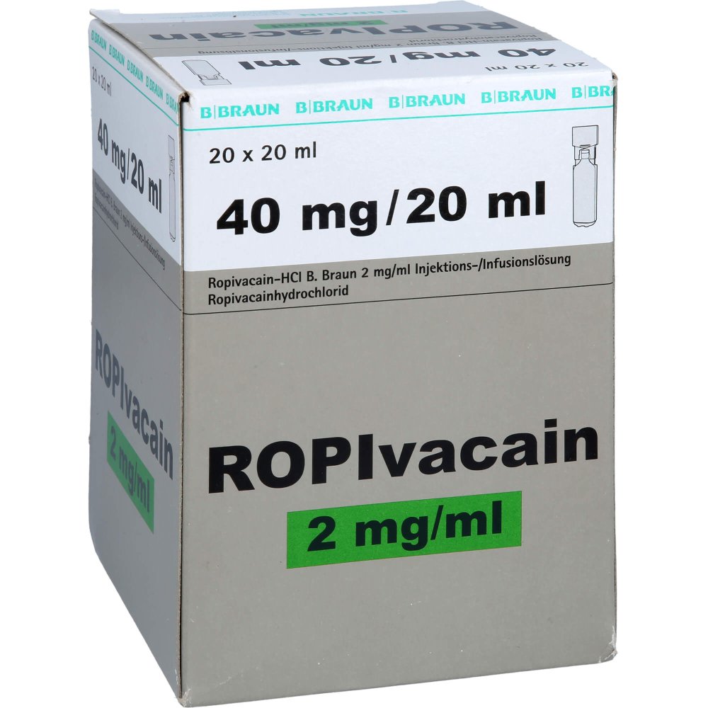 Das Produktfoto zeigt Ropivacain B.Braun 2 Mg/Ml Injektionslösung (20X20 ml) PZN 08801171