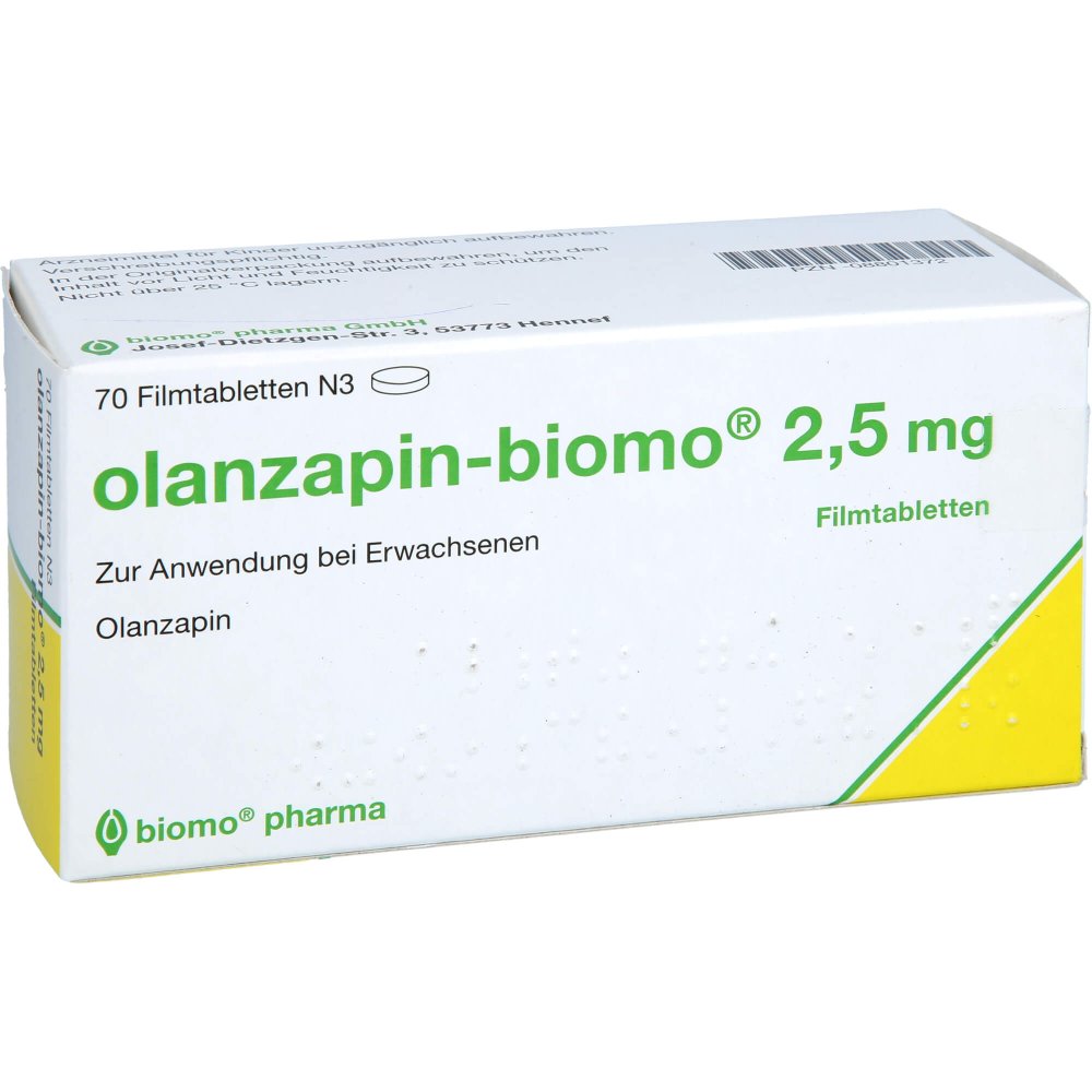 Das Produktfoto zeigt Olanzapin-Biomo 2,5 Mg Filmtabletten (70 stk) PZN 08801372
