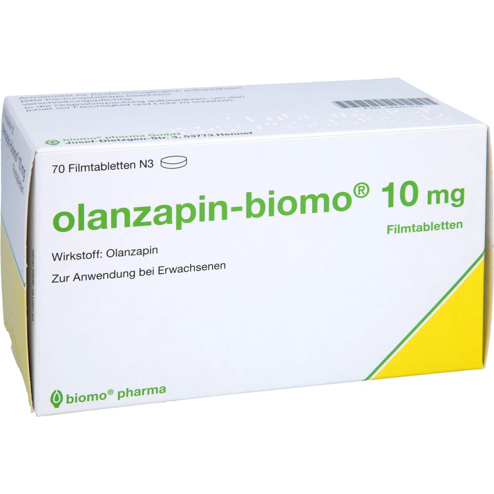 Das Produktfoto zeigt Olanzapin-Biomo 10 Mg Filmtabletten (70 stk) PZN 08801478