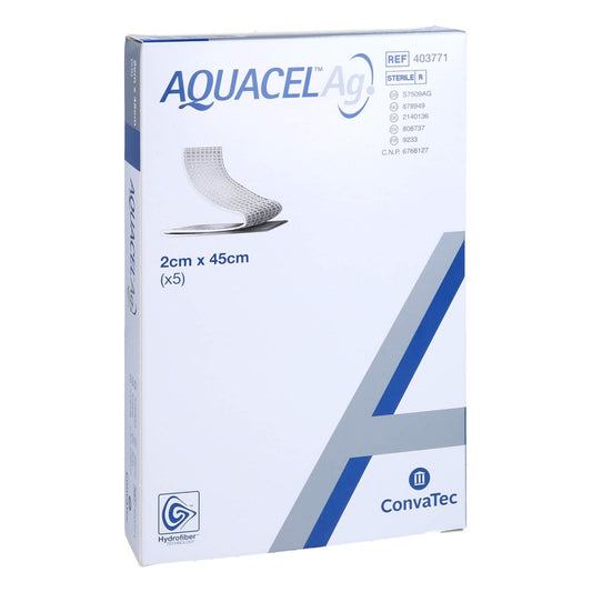 Das Produktfoto zeigt Aquacel Ag 2x45 Cm Tamponaden (5 stk) PZN 08804034