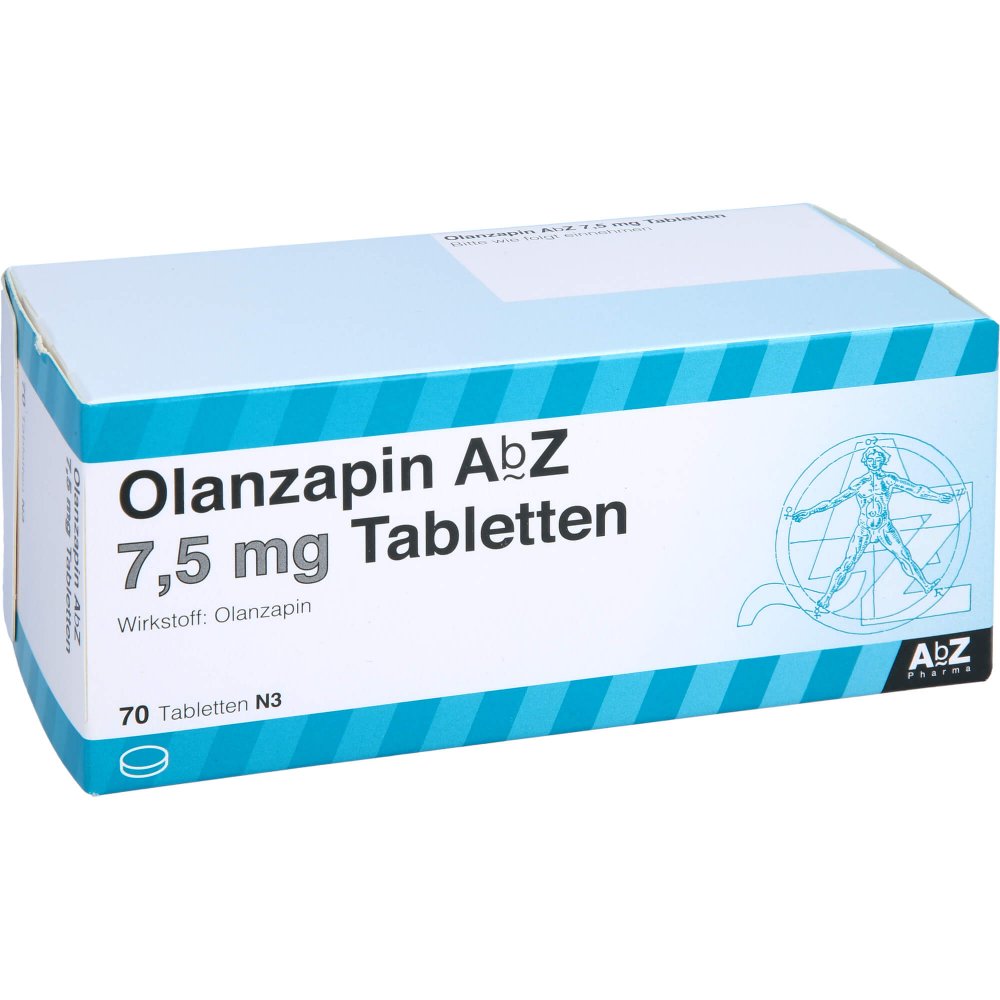 Das Produktfoto zeigt Olanzapin Abz 7,5 Mg Tabletten (70 stk) PZN 08805513
