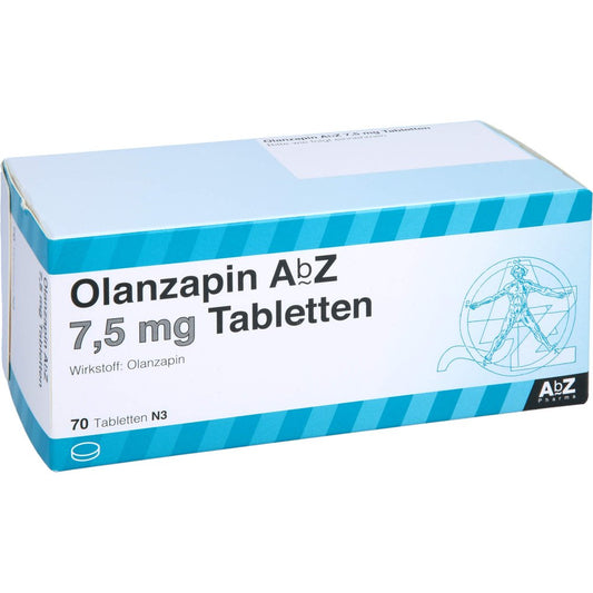 Das Produktfoto zeigt Olanzapin Abz 7,5 Mg Tabletten (70 stk) PZN 08805513