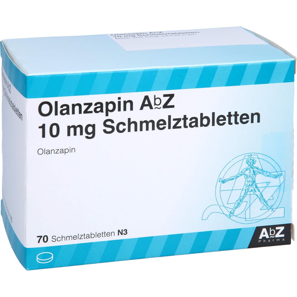 Das Produktfoto zeigt Olanzapin Abz 10 Mg Schmelztabletten (70 stk) PZN 08805594