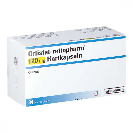 Das Produktfoto zeigt Orlistat-Ratiopharm 120 Mg Hartkapseln (84 stk) PZN 08813984