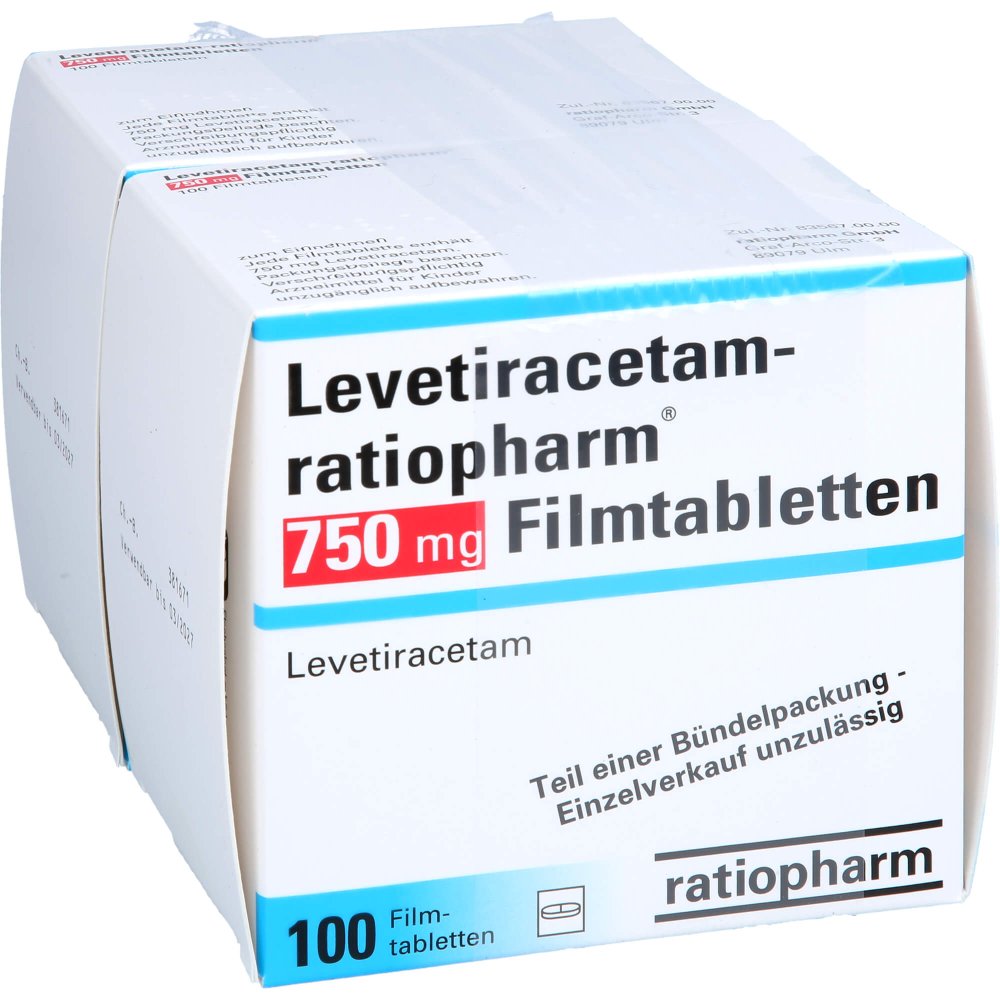 Das Produktfoto zeigt Levetiracetam-Ratiopharm 750 Mg Filmtabletten (200 stk) PZN 08814133