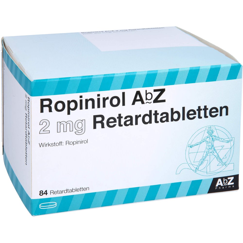 Das Produktfoto zeigt Ropinirol Abz 2 Mg Retardtabletten (84 stk) PZN 08814682