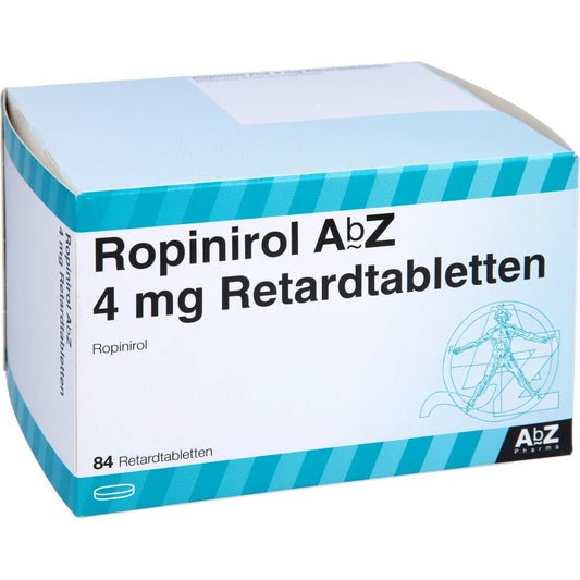 Das Produktfoto zeigt Ropinirol Abz 4 Mg Retardtabletten (84 stk) PZN 08814699