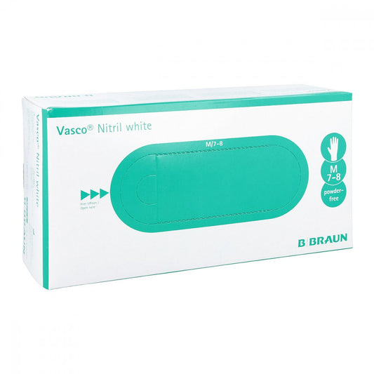 Das Produktfoto zeigt Vasco Nitril White Untersuchungshandschuhe M (150 stk) PZN 08815167