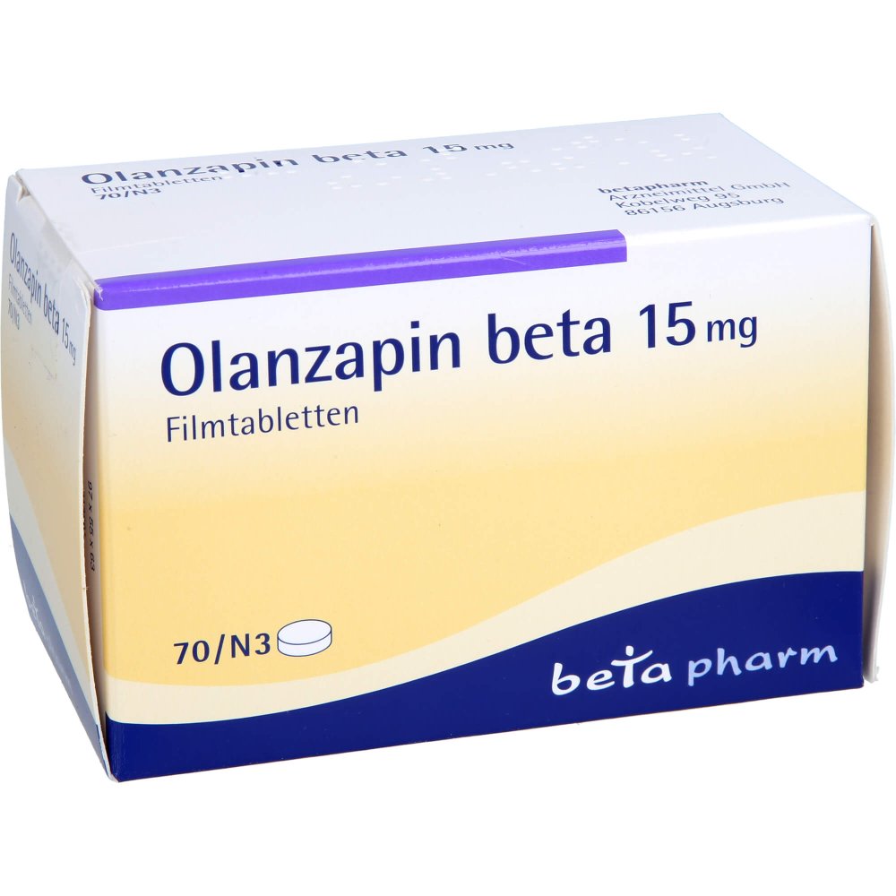 Das Produktfoto zeigt Olanzapin Beta 15 Mg Filmtabletten (70 stk) PZN 08832987