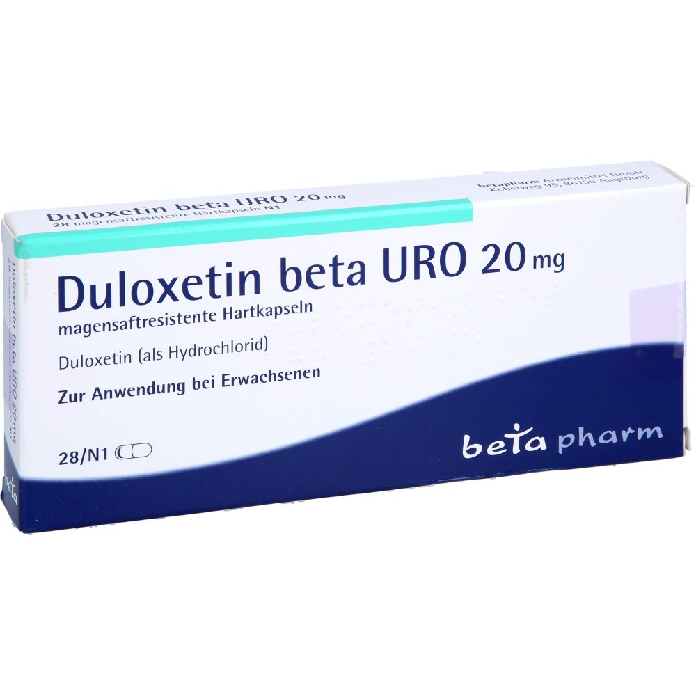 Das Produktfoto zeigt Duloxetin Beta Uro 20 Mg Magensaftres.Hartkapseln (28 stk) PZN 08833107