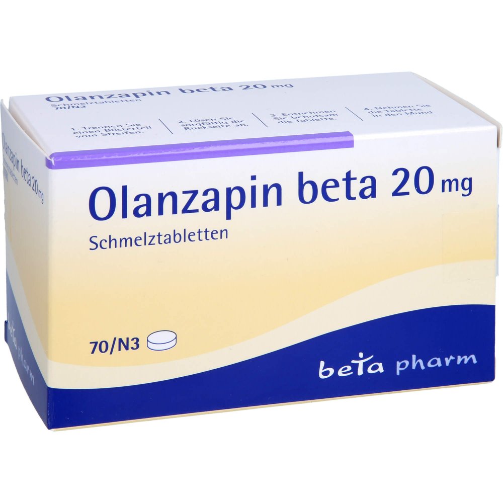 Das Produktfoto zeigt Olanzapin Beta 20 Mg Schmelztabletten (70 stk) PZN 08833254