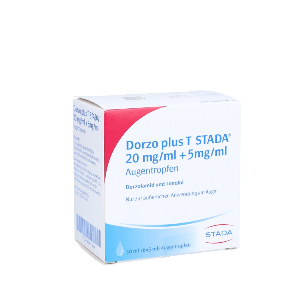 Das Produktfoto zeigt Dorzo Plus T Stada 20 Mg/Ml + 5 Mg/Ml Augentropfen (6X5 ml) PZN 08837364