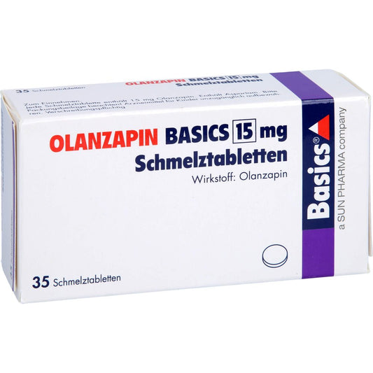 Das Produktfoto zeigt Olanzapin Basics 15 Mg Schmelztabletten (35 stk) PZN 08837536