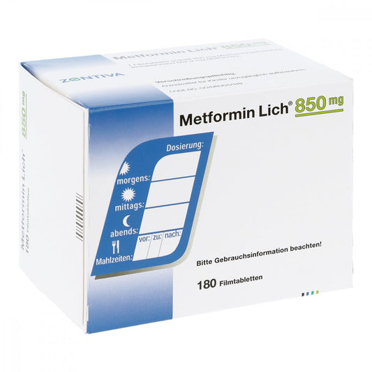 Das Produktfoto zeigt Metformin Lich 850 Mg Filmtabletten (180 stk) PZN 08839127