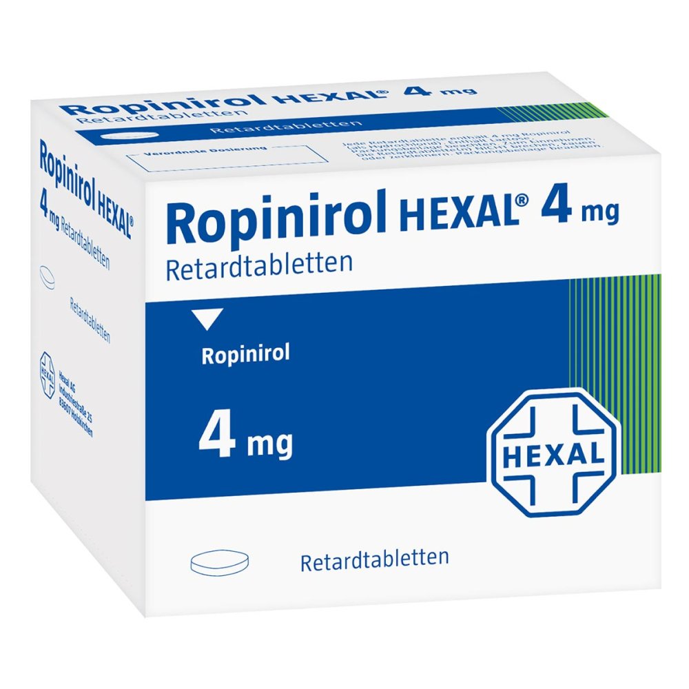 Das Produktfoto zeigt Ropinirol Hexal 4 Mg Retardtabletten (84 stk) PZN 08840544