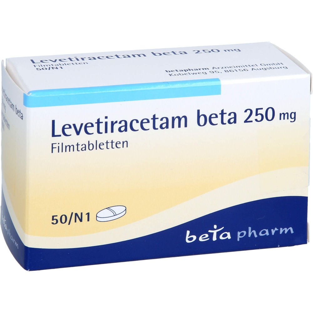 Das Produktfoto zeigt Levetiracetam Beta 250 Mg Filmtabletten (50 stk) PZN 08841041