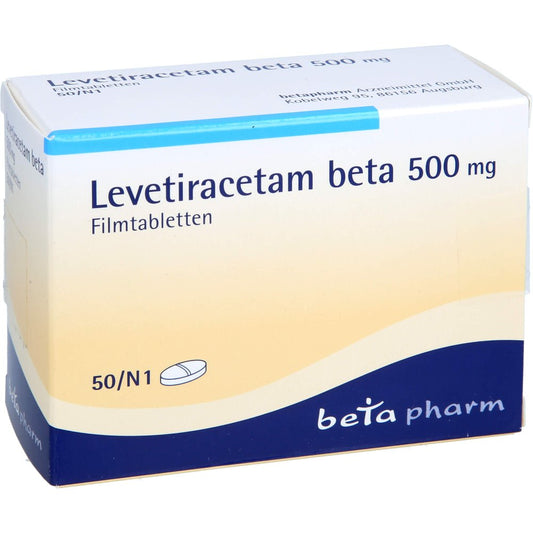 Das Produktfoto zeigt Levetiracetam Beta 500 Mg Filmtabletten (50 stk) PZN 08841070
