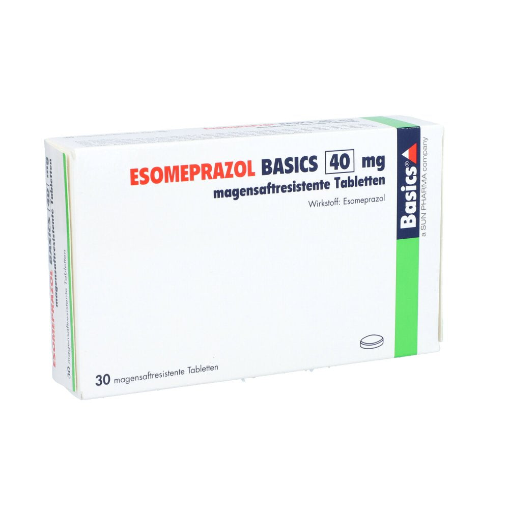 Das Produktfoto zeigt Esomeprazol Basics 40 Mg Magensaftres.Tabletten (30 stk) PZN 08845234