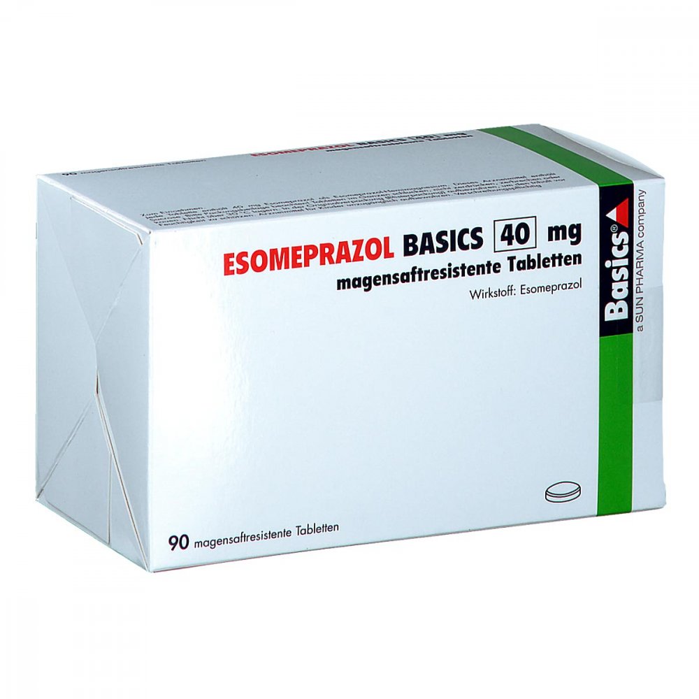 Das Produktfoto zeigt Esomeprazol Basics 40 Mg Magensaftres.Tabletten (90 stk) PZN 08845257