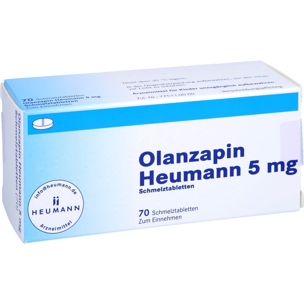 Das Produktfoto zeigt Olanzapin Heumann 5 Mg Schmelztabletten (70 stk) PZN 08850436