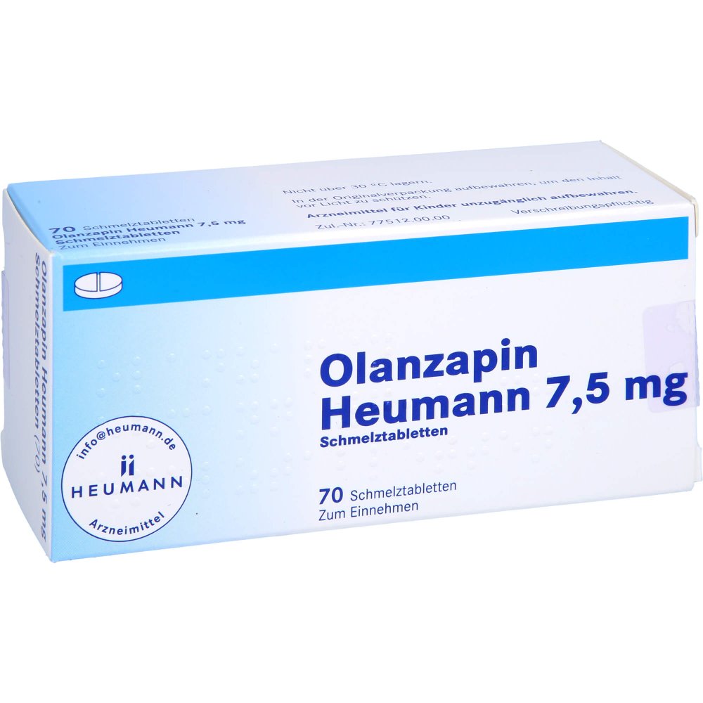Das Produktfoto zeigt Olanzapin Heumann 7,5 Mg Schmelztabletten (70 stk) PZN 08850459
