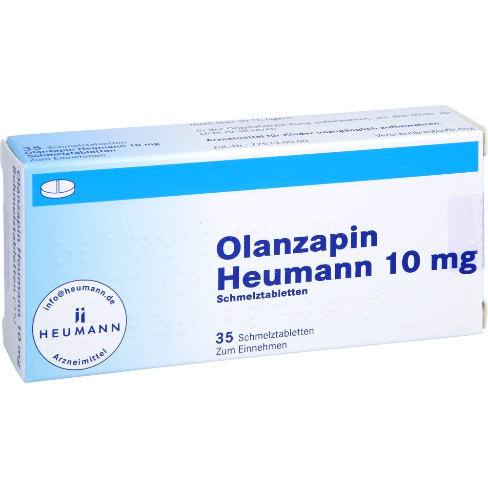 Das Produktfoto zeigt Olanzapin Heumann 10 Mg Schmelztabletten (35 stk) PZN 08850465