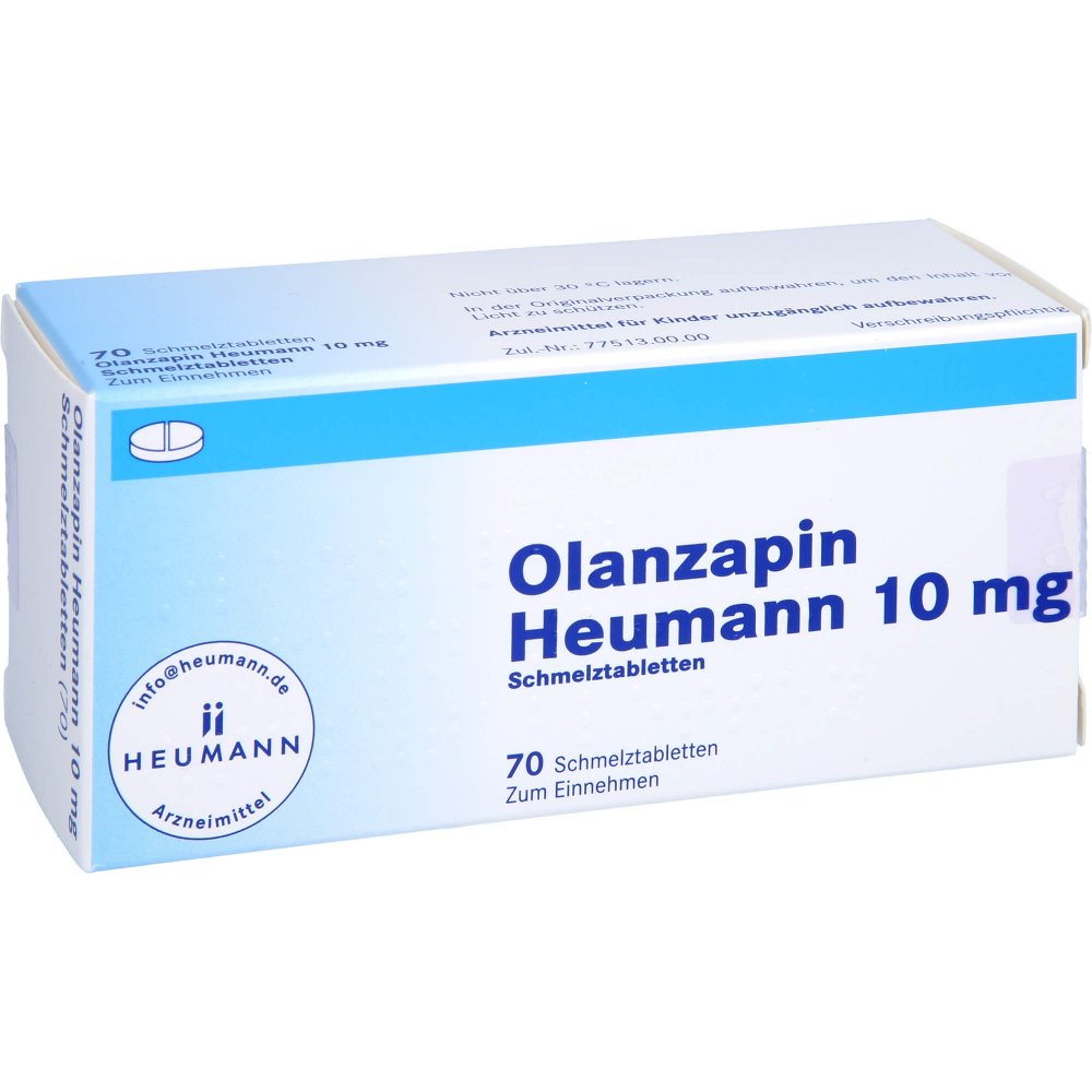 Das Produktfoto zeigt Olanzapin Heumann 10 Mg Schmelztabletten (70 stk) PZN 08850471