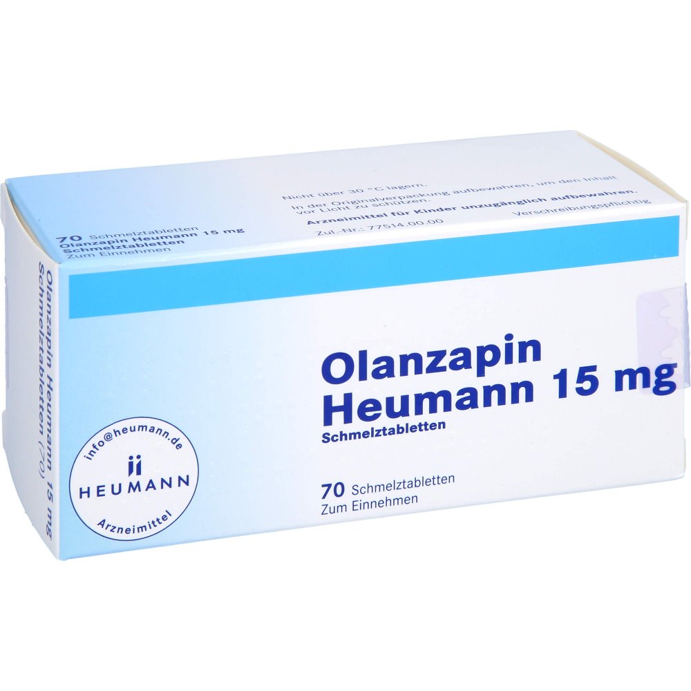 Das Produktfoto zeigt Olanzapin Heumann 15 Mg Schmelztabletten (70 stk) PZN 08850494