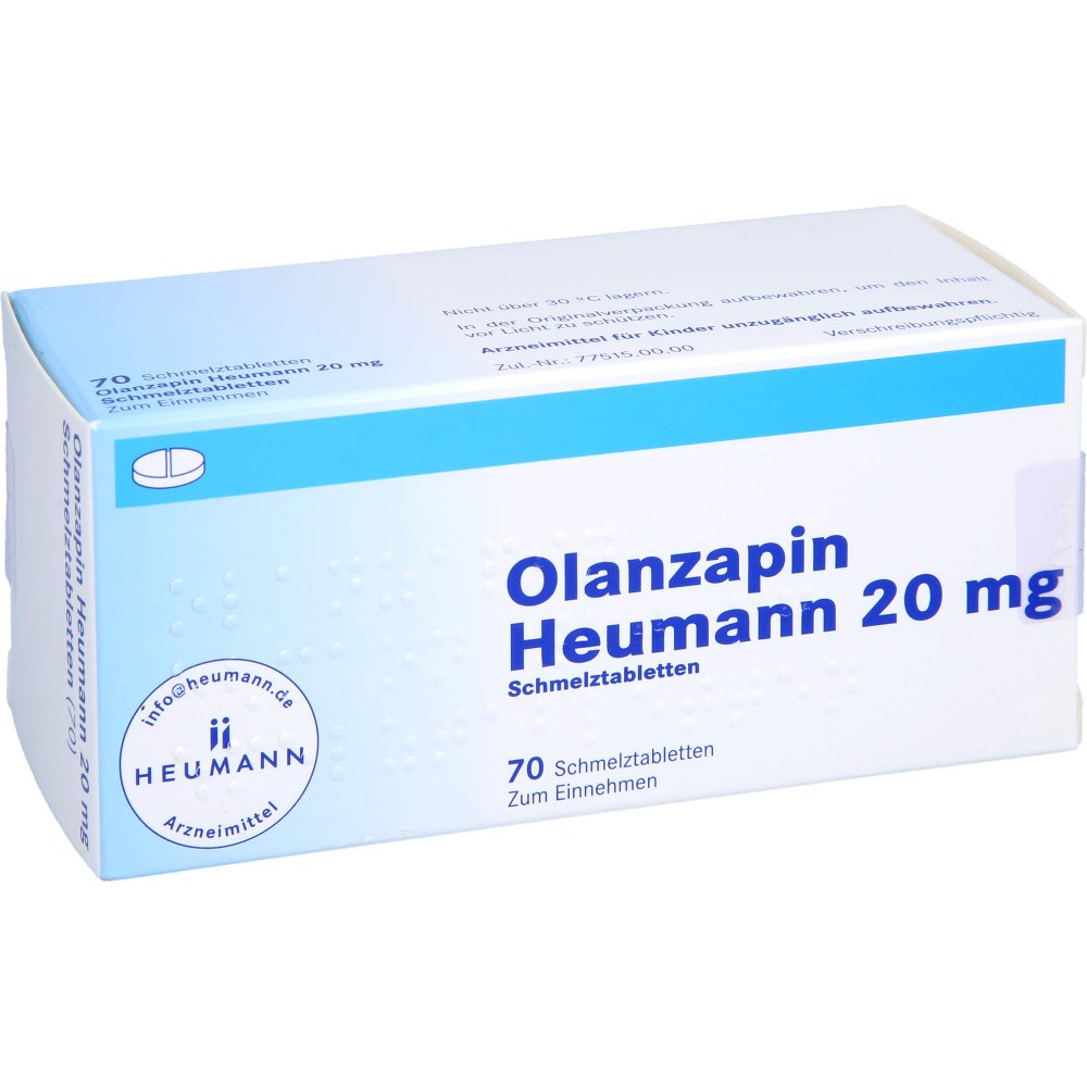 Das Produktfoto zeigt Olanzapin Heumann 20 Mg Schmelztabletten (70 stk) PZN 08850519