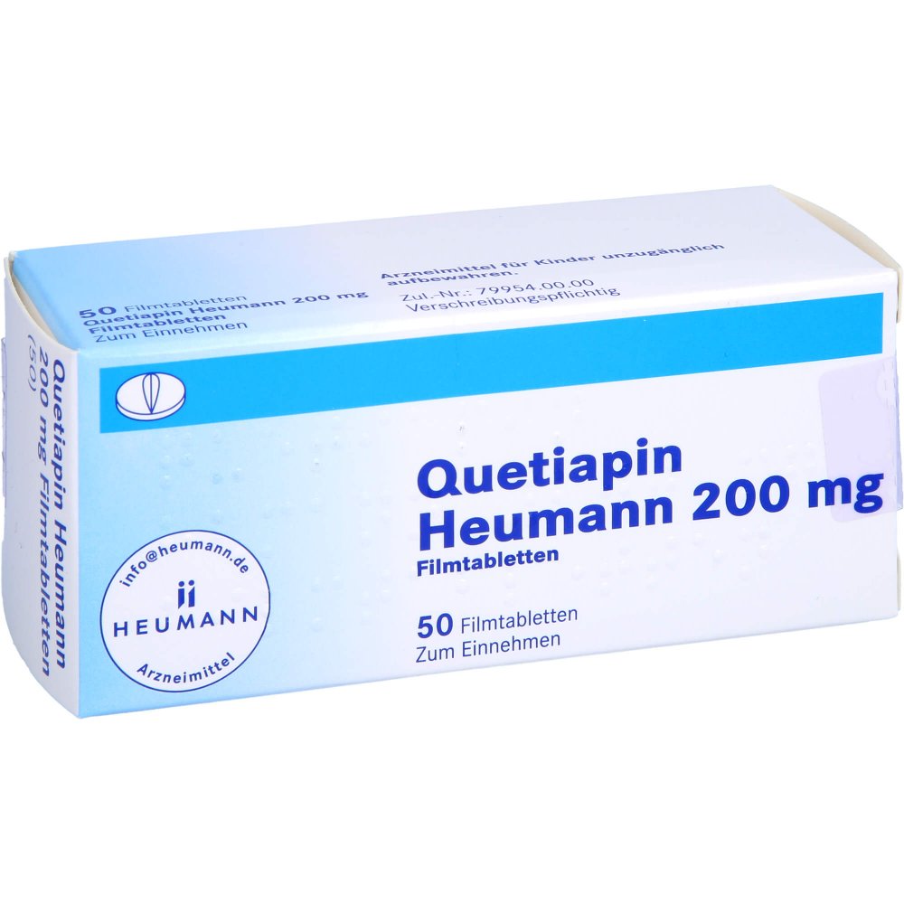 Das Produktfoto zeigt Quetiapin Heumann 200 Mg Filmtabletten (50 stk) PZN 08850726