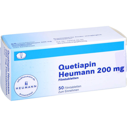 Das Produktfoto zeigt Quetiapin Heumann 200 Mg Filmtabletten (50 stk) PZN 08850726