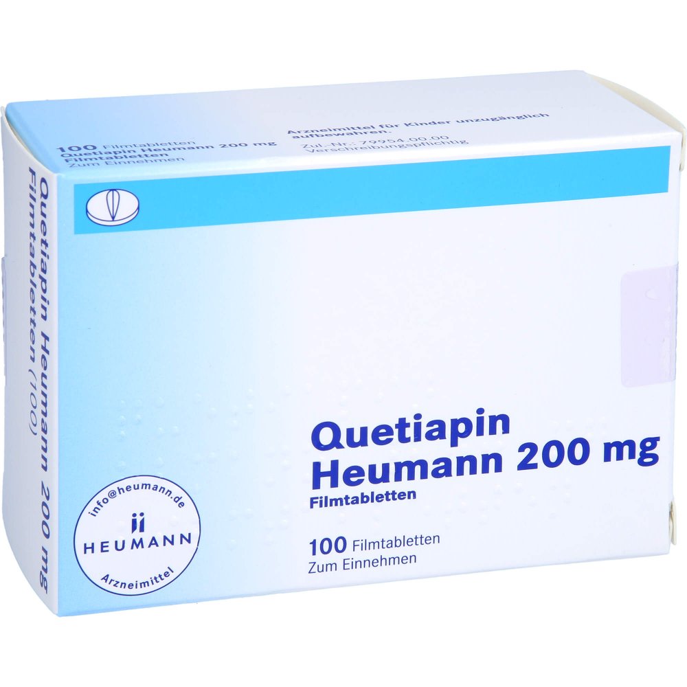 Das Produktfoto zeigt Quetiapin Heumann 200 Mg Filmtabletten (100 stk) PZN 08850732
