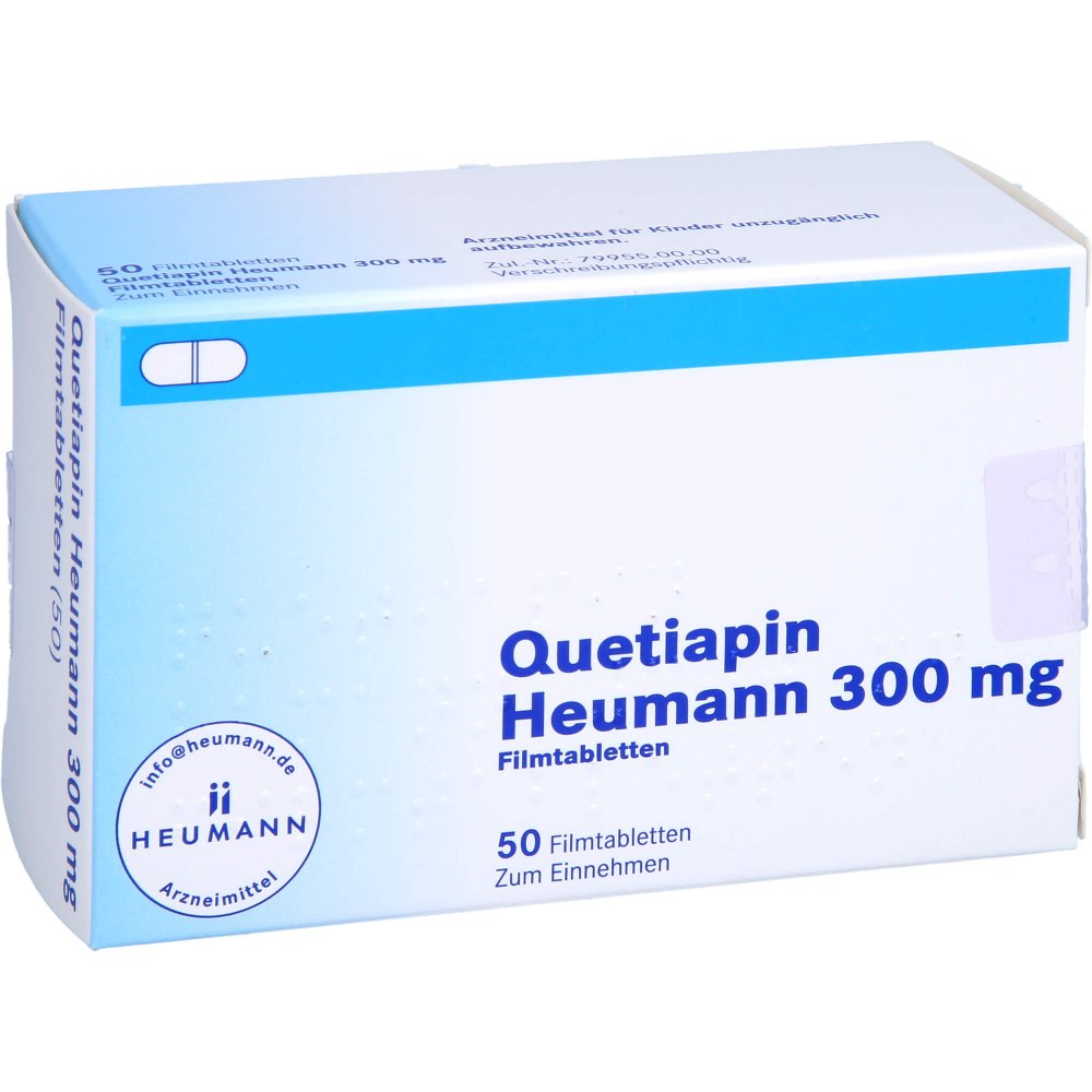 Das Produktfoto zeigt Quetiapin Heumann 300 Mg Filmtabletten (50 stk) PZN 08850755