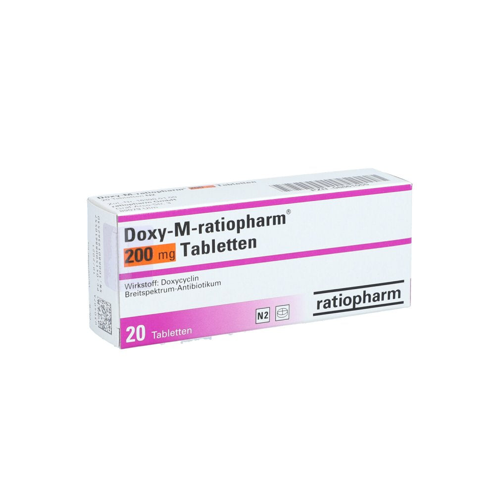 Das Produktfoto zeigt Doxy M-Ratiopharm 200 Mg Tabletten (20 stk) PZN 08861055