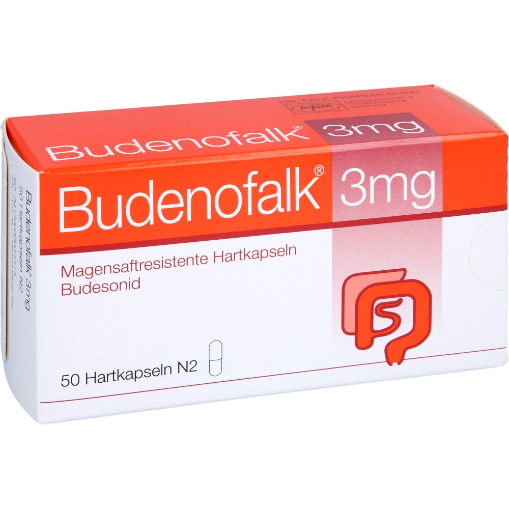 Das Produktfoto zeigt Budenofalk 3 Mg Magensaftresistente Hartkapseln (50 stk) PZN 08862221