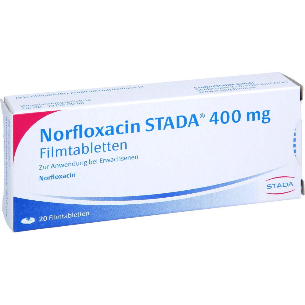 Das Produktfoto zeigt Norfloxacin Stada 400 Mg Filmtabletten (20 stk) PZN 08865053