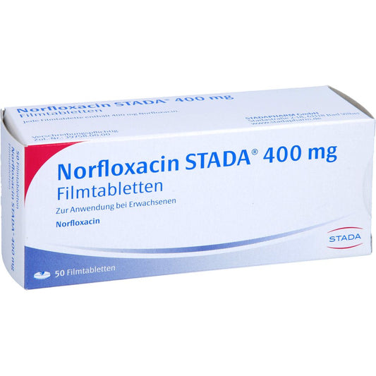 Das Produktfoto zeigt Norfloxacin Stada 400 Mg Filmtabletten (50 stk) PZN 08865076