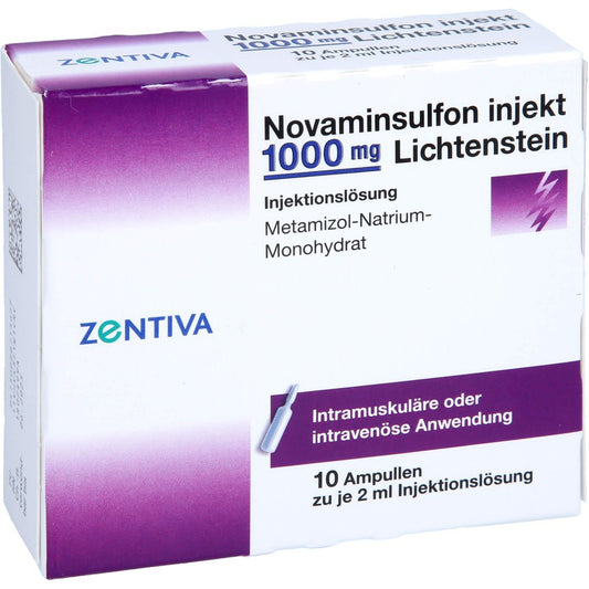 Das Produktfoto zeigt Novaminsulfon Injekt 1000 Mg Lichtenstein Inj.-L. (10X2 ml) PZN 08871562